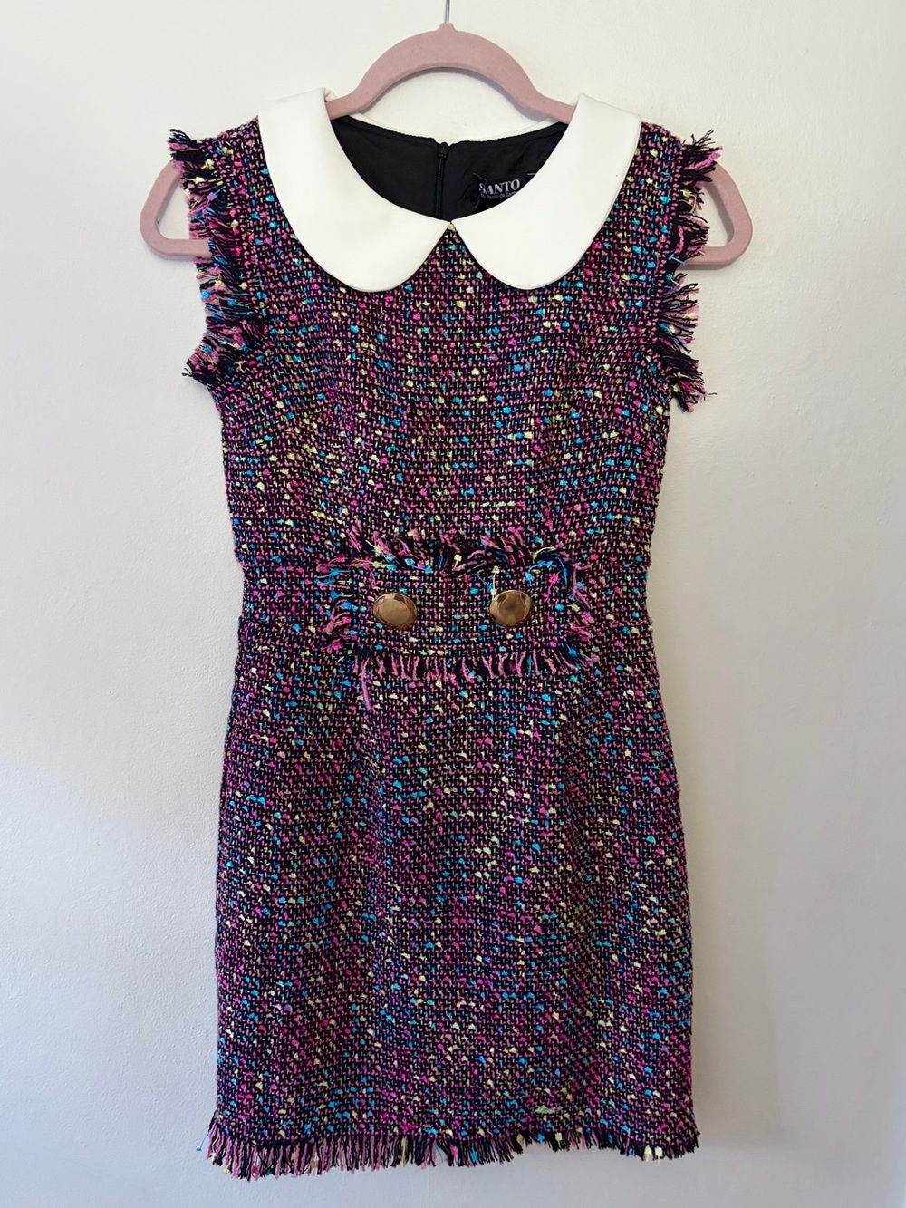 NWT Santo by Paolo De Santo Multicolor Tweed Fringe Dress